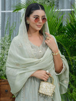 Mint green chinon with heavy shifli n embroidery suit set
