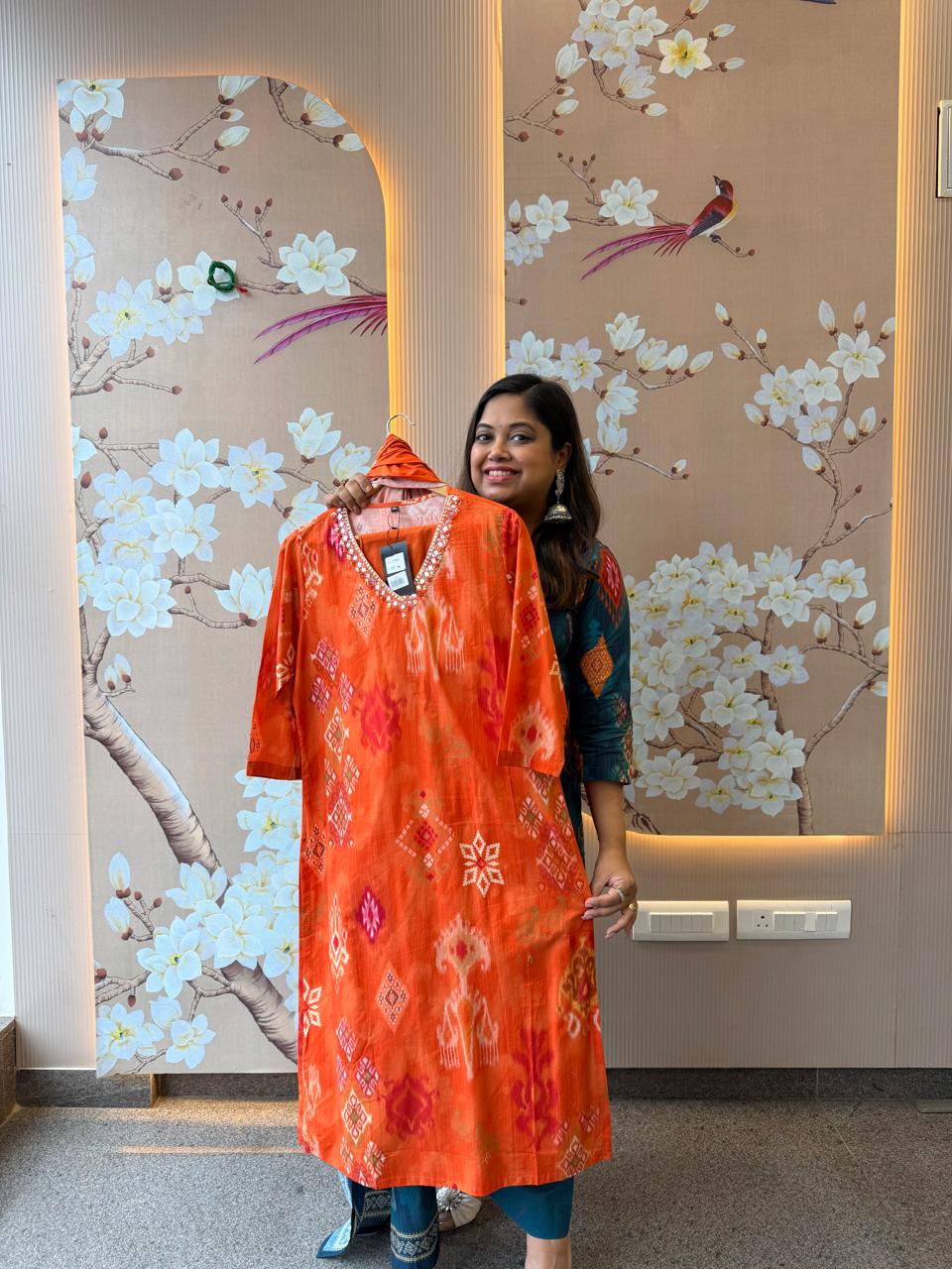 OrangeIkkat cotton suit set
