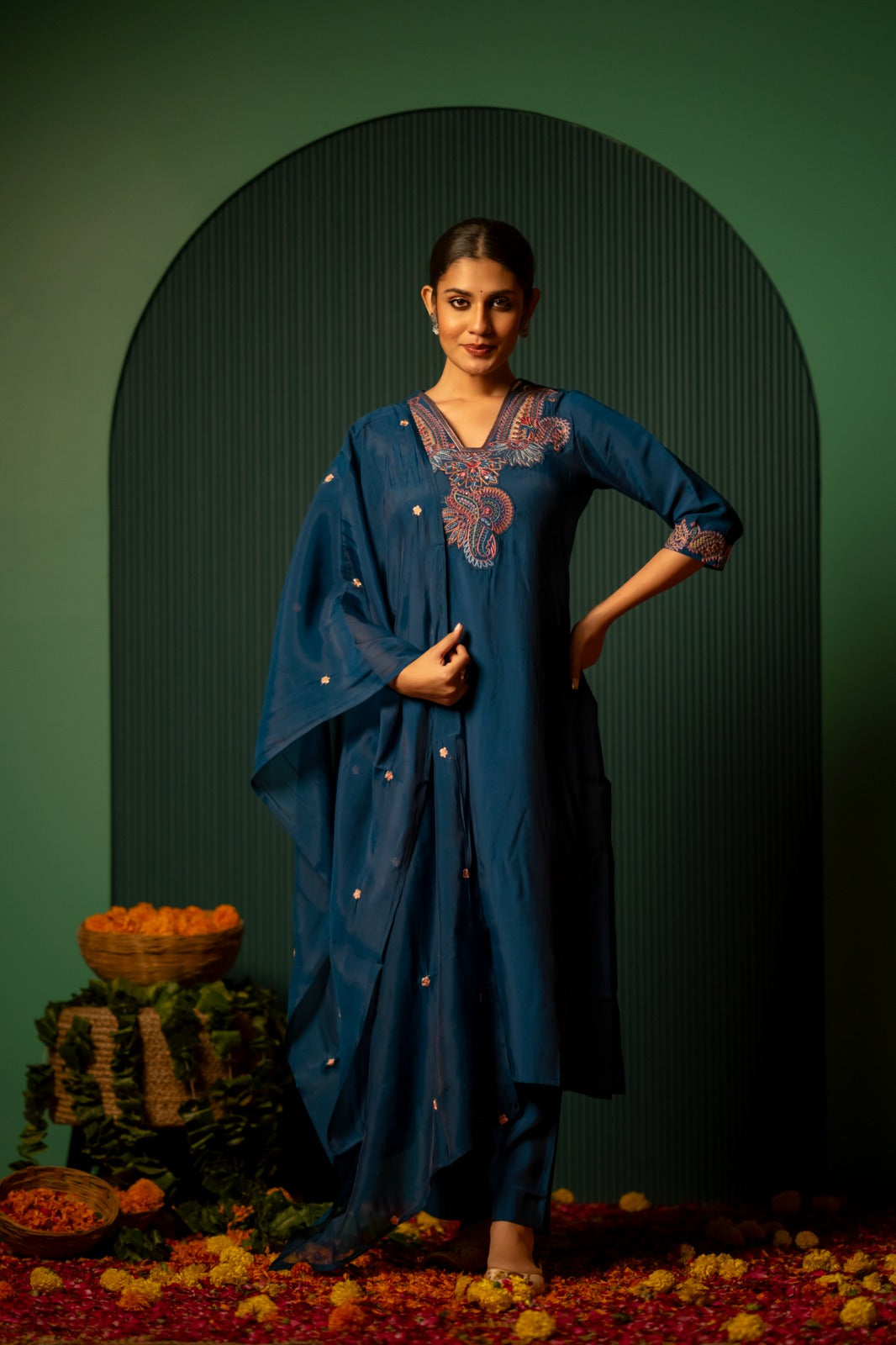 Pretty bemberg muslin multi thread embroidery suit set
