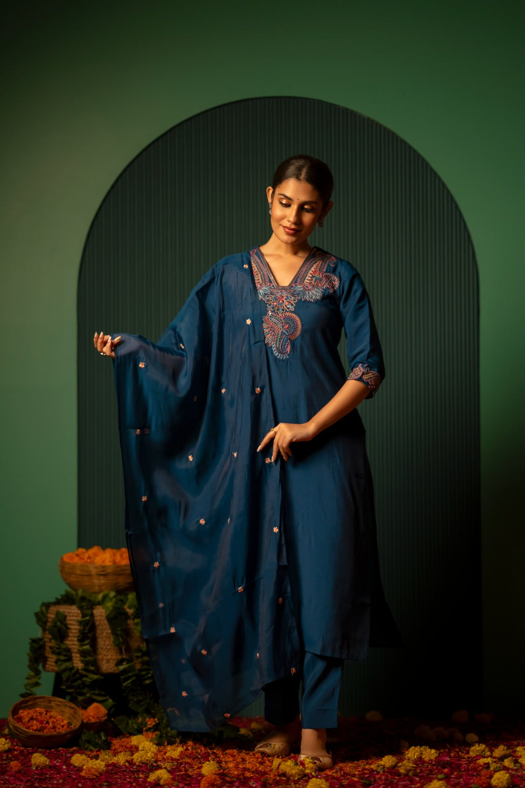 Pretty bemberg muslin multi thread embroidery suit set