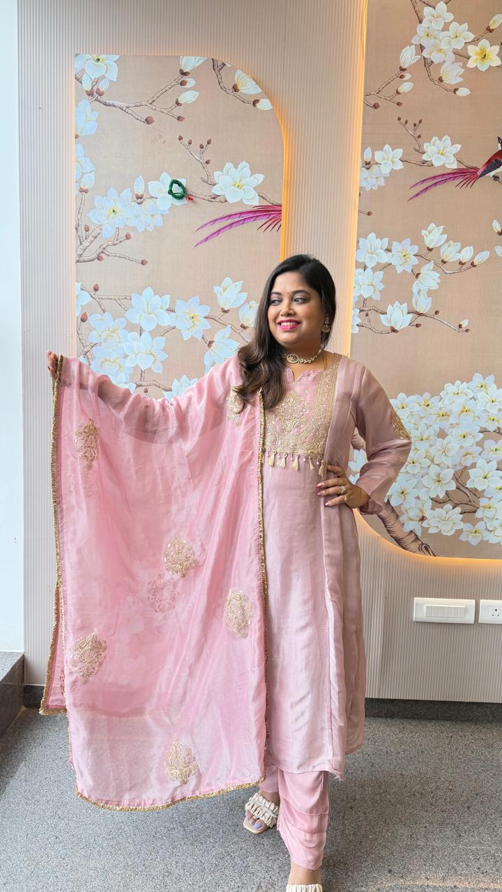Premium tissue pink full suit set with designer back