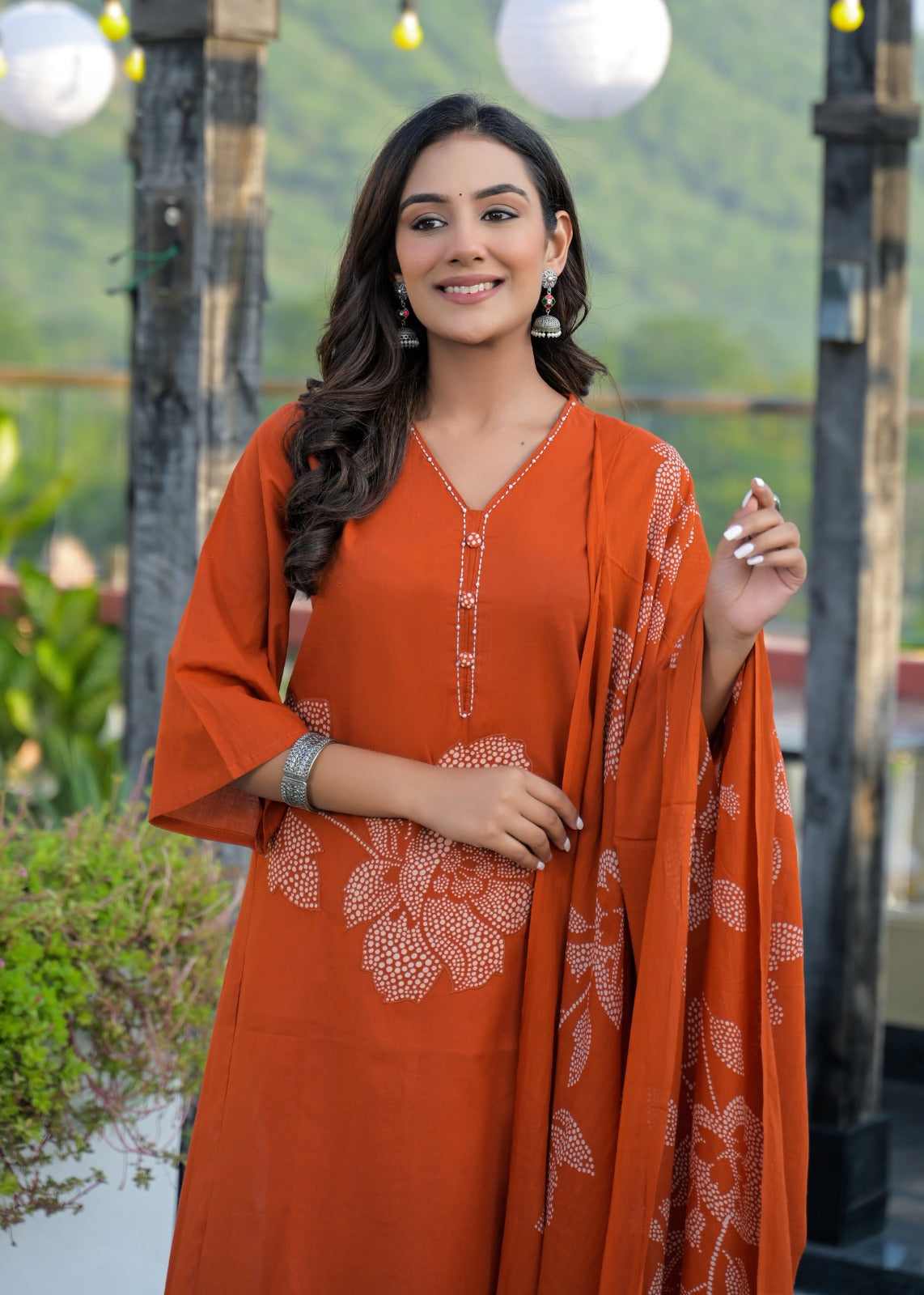 Applique work cotton full suit set