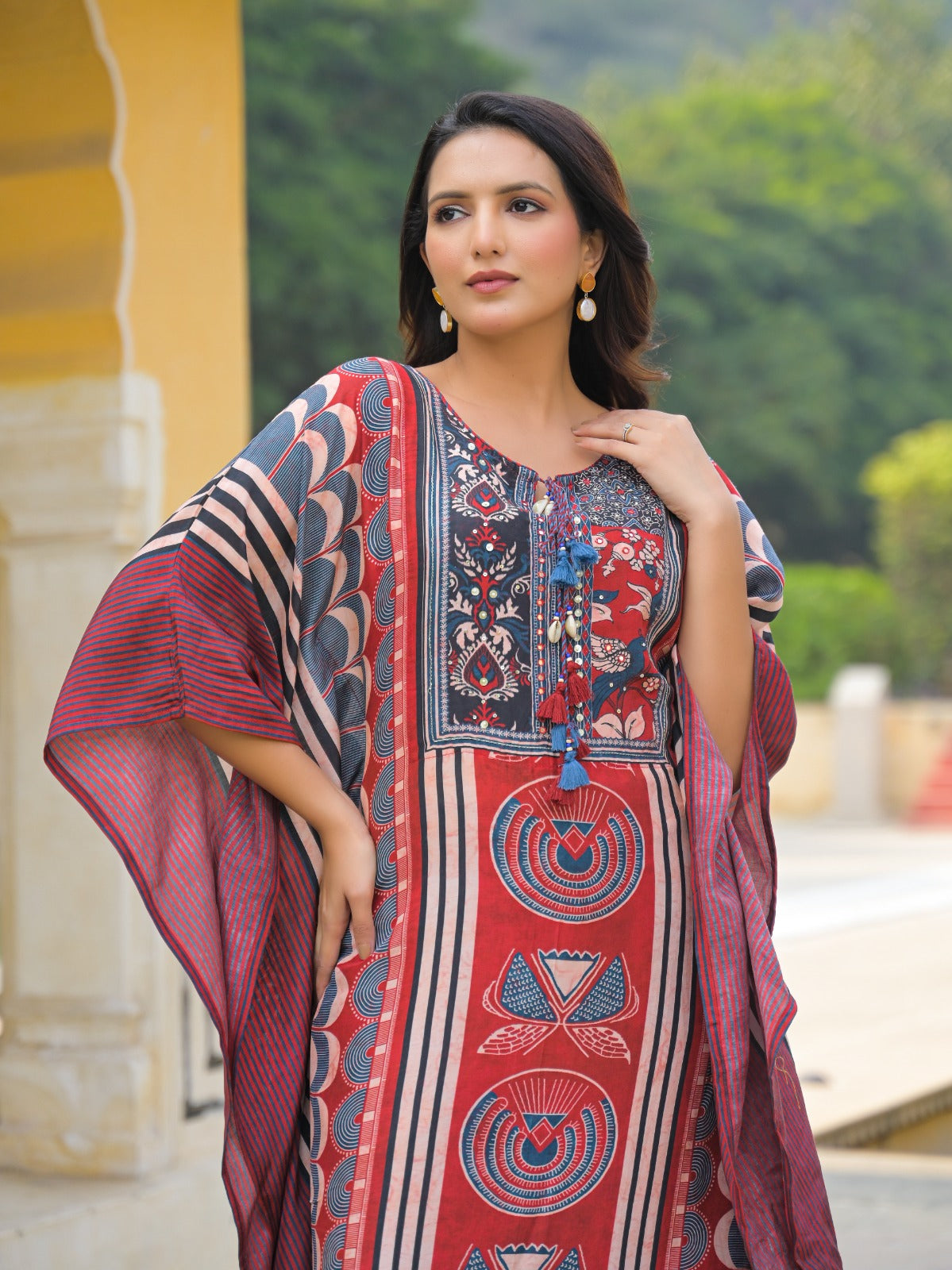 Ajrakh Mul silk kaftan co ord