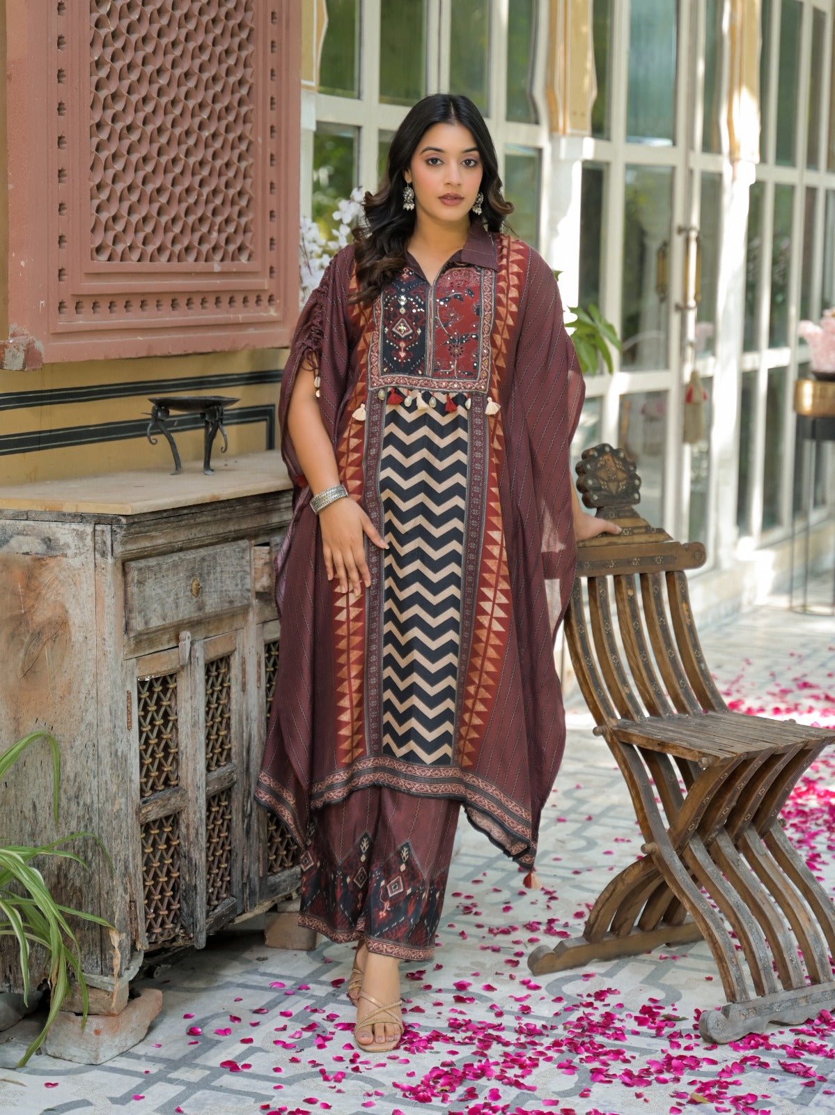Wow Ajrakh Mul silk kaftan co ord