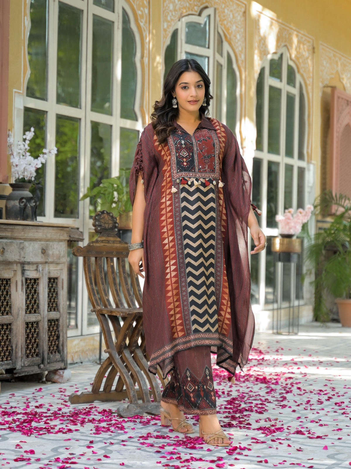 Wow Ajrakh Mul silk kaftan co ord