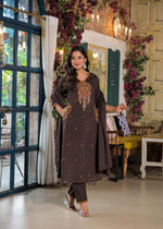 Designer pocket brown colour cotton suit set