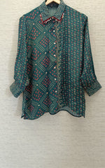 Pure crepe bandhani shirt in green paired