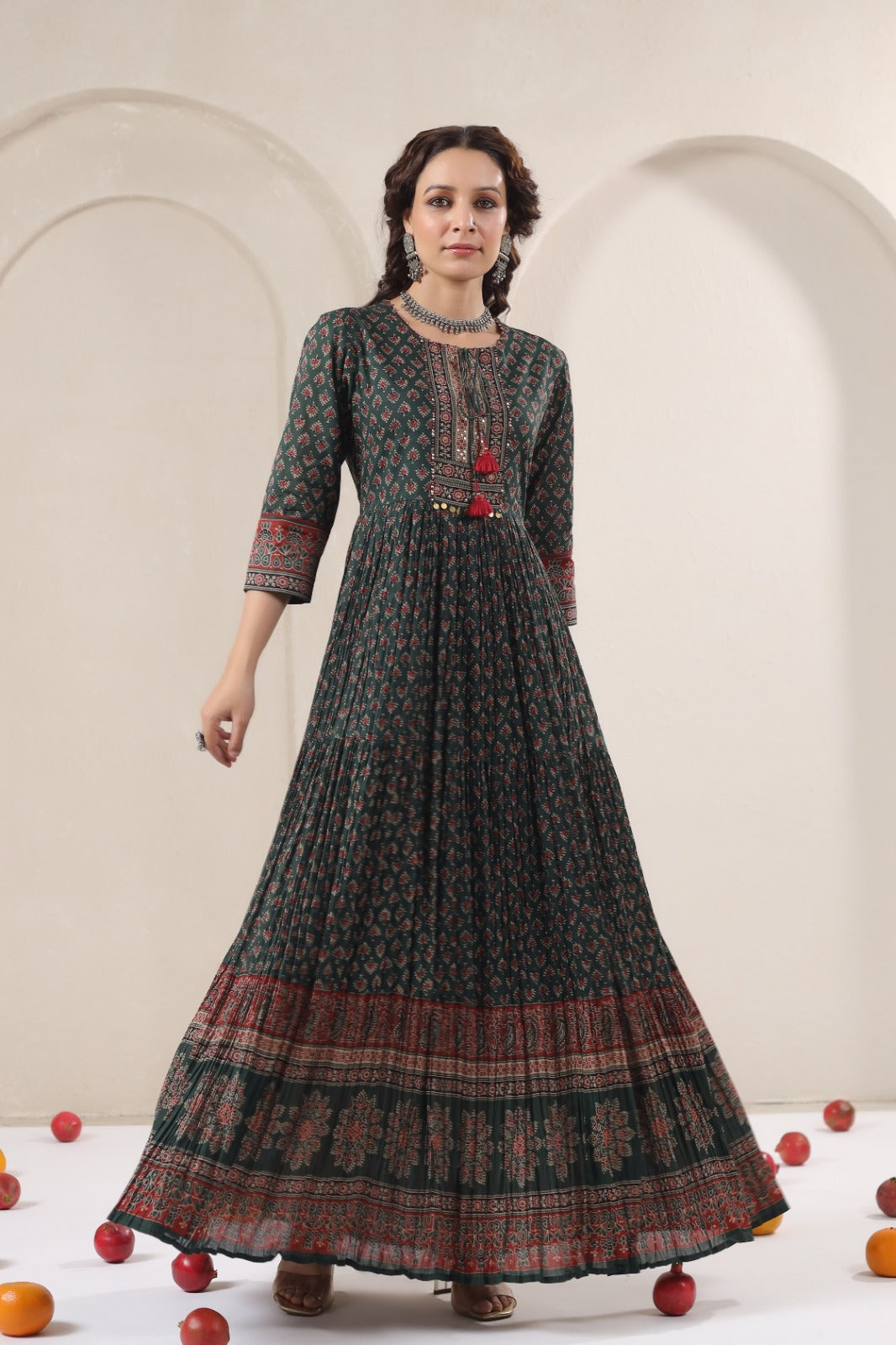 Cotton ajrakh gown in green