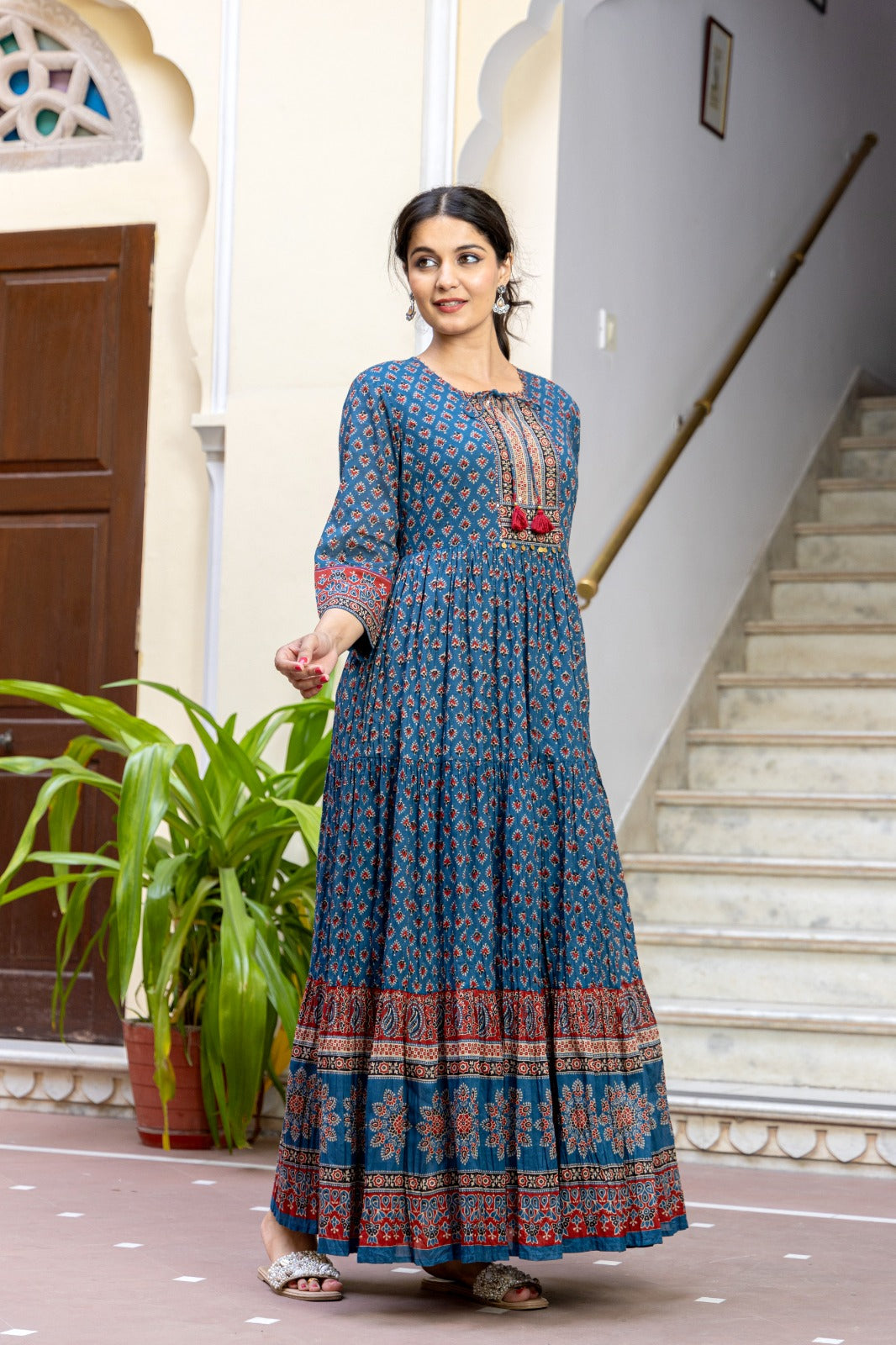 Cotton ajrakh gown in blue