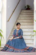 Cotton ajrakh gown in blue