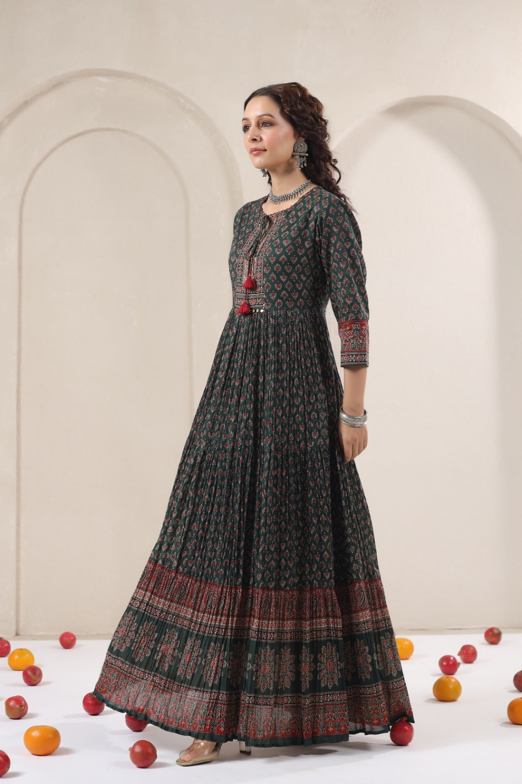 Cotton ajrakh gown in green