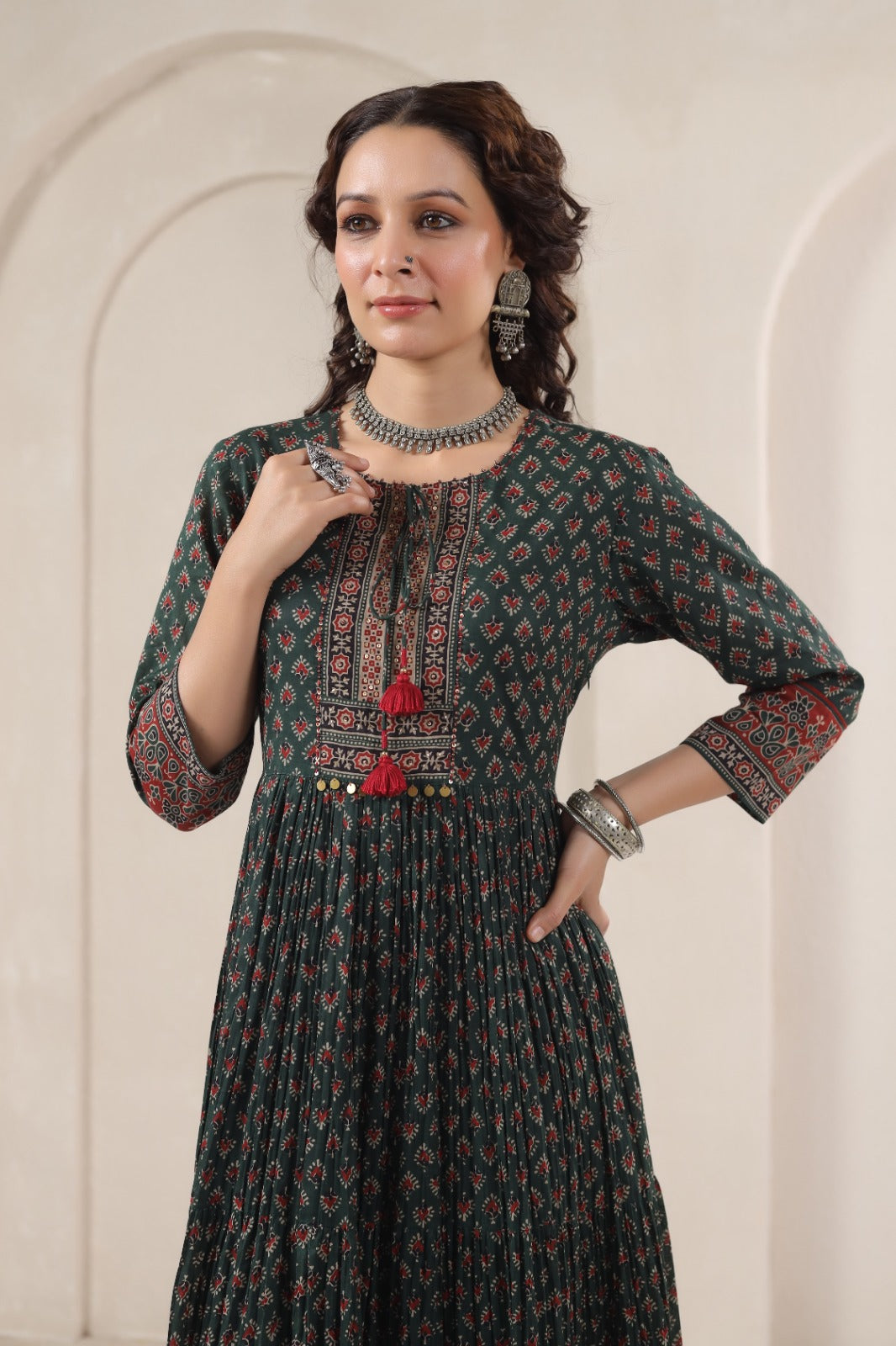 Cotton ajrakh gown in green