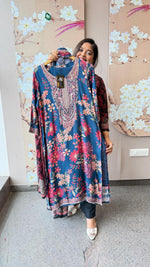 Kashmiri printed pure Mul silk lining suit set in blue