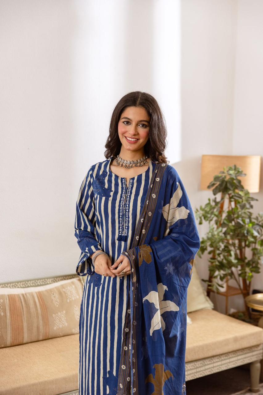 Wow royal blue cotton suit set !