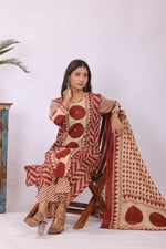 Cotton suit set in brick red