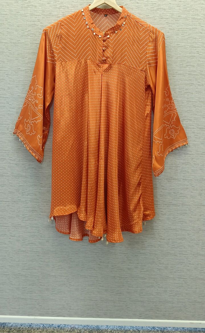 Pure crepe bandhani orange top