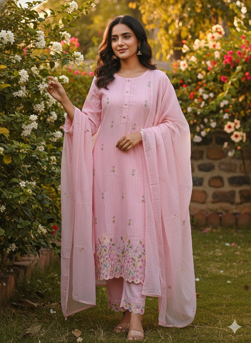 Dobby cotton embroidery suit set