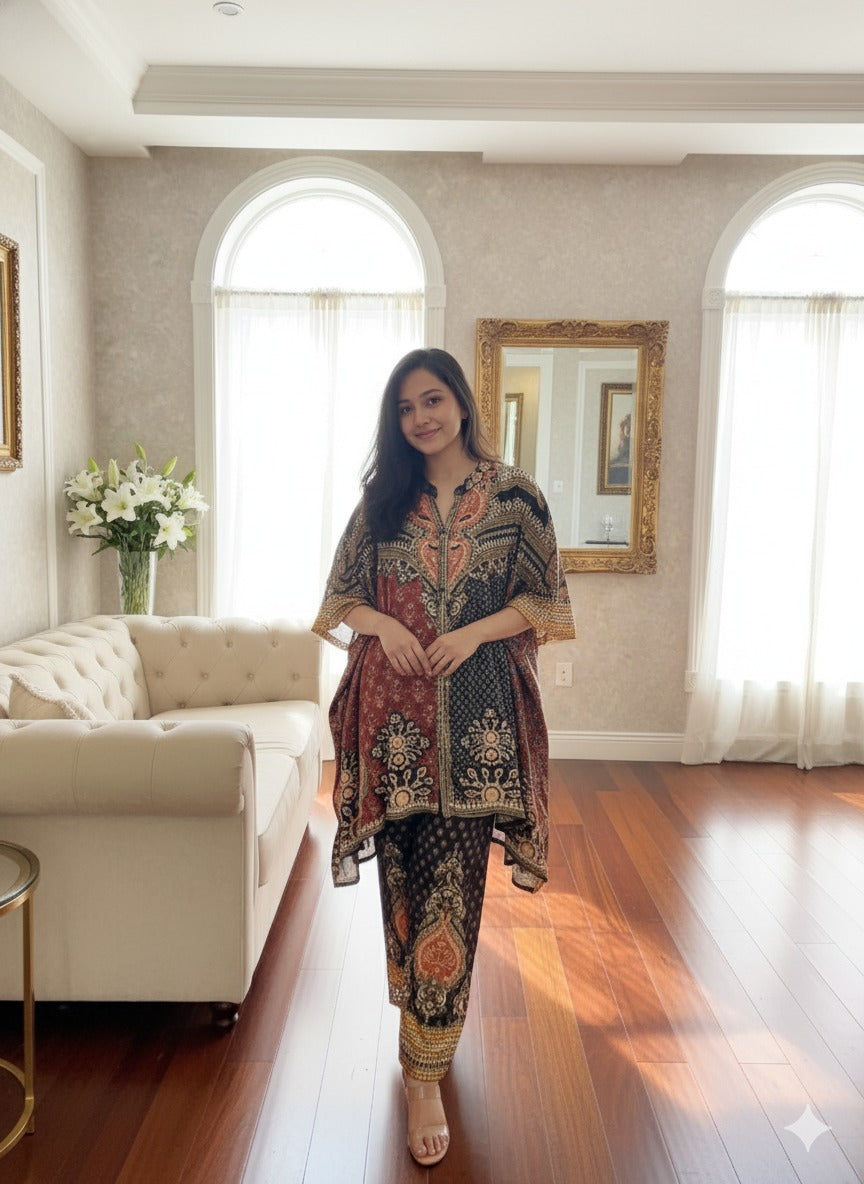 Pure crepe ajrakh co ord set