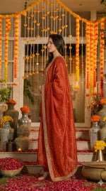 Gorgeous pure silk zari detailing palazzo suit set in orange