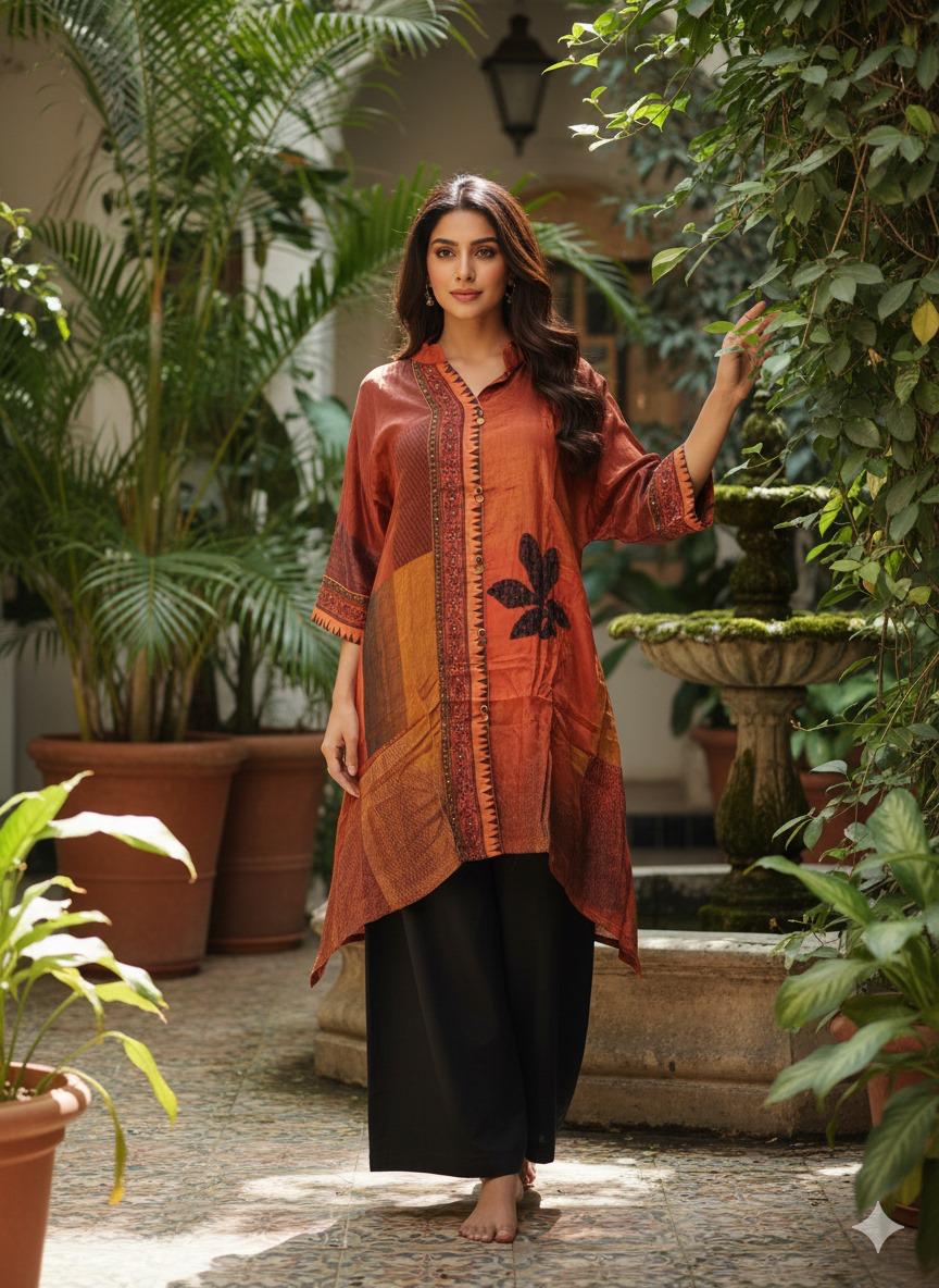 Super pretty pure mul silk kurta paired with plazzo pants
