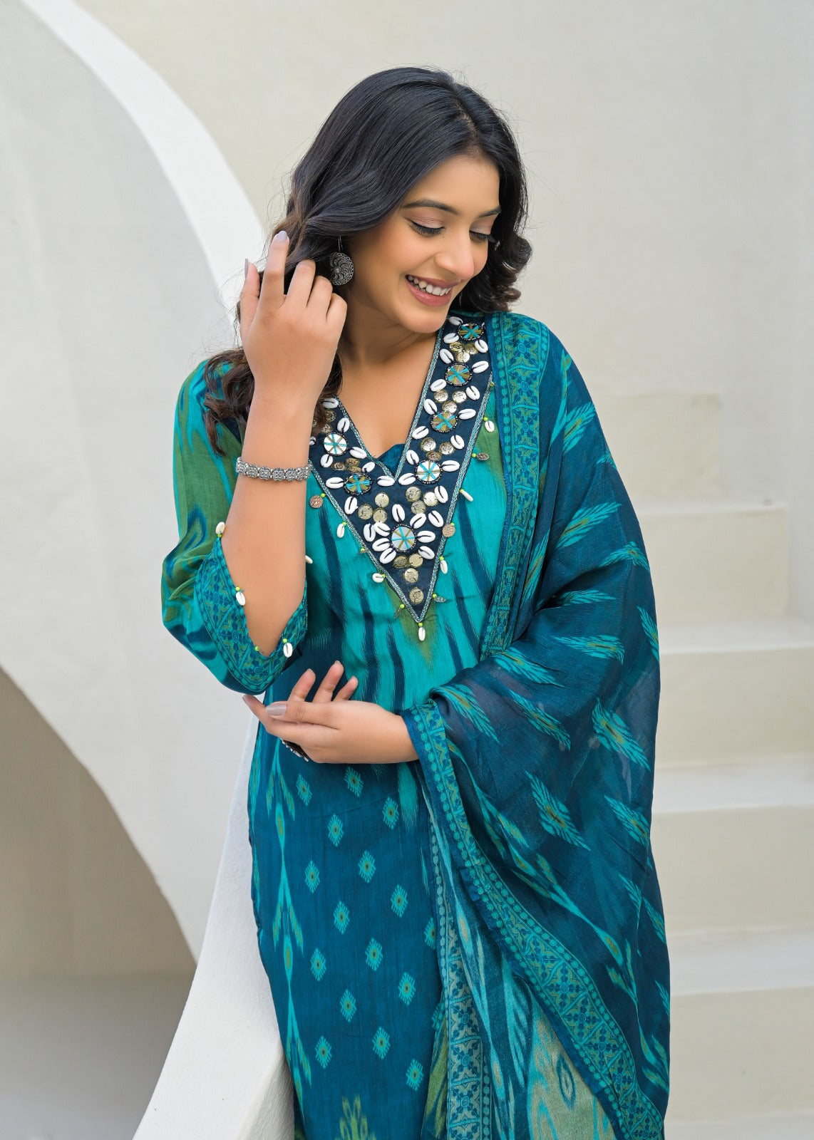 Pure crepe blue full suit set