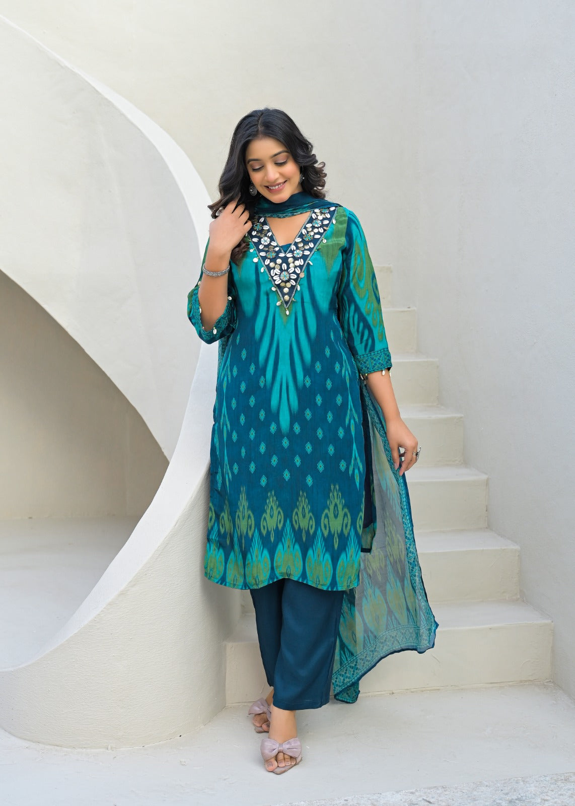 Pure crepe blue full suit set