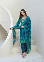 Pure crepe blue full suit set