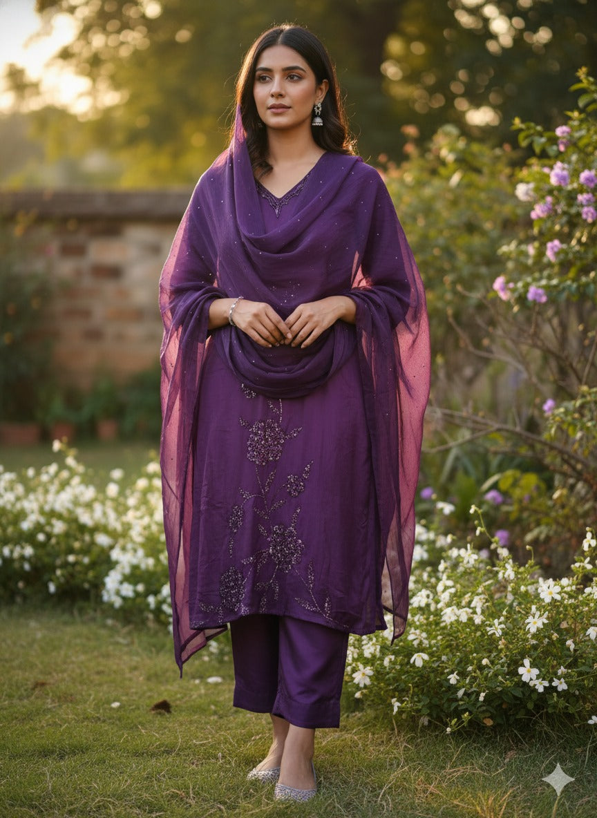 Premium party wear chinon full suit set