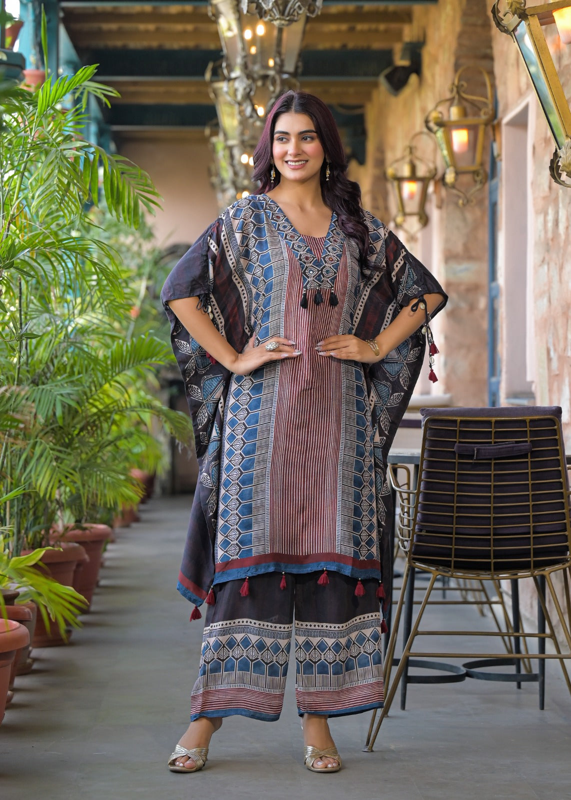 Pure Mul Silk Ajrakh Designer Kaftan