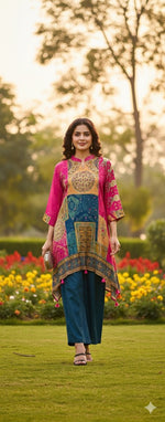 Premium crepe pink n blue co ord set