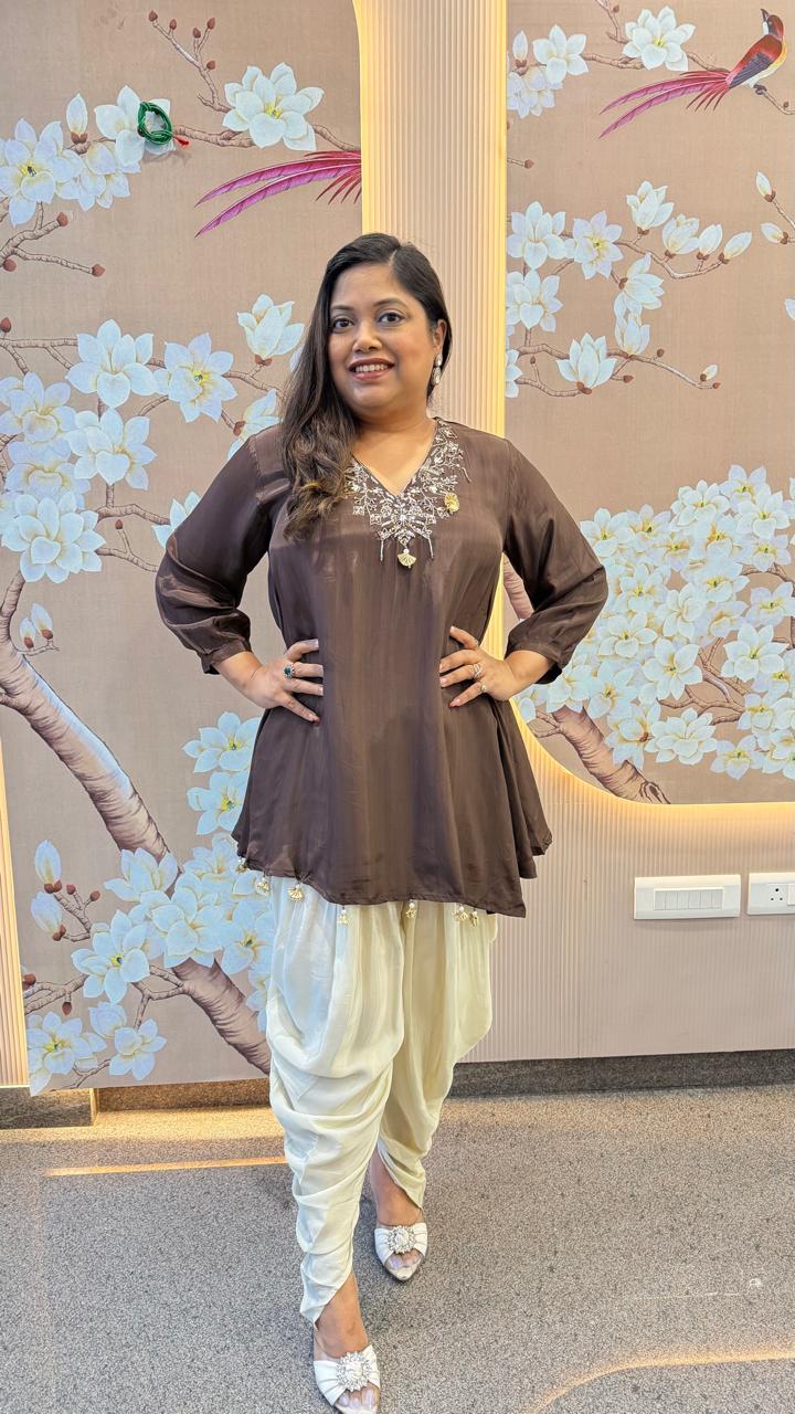 Pure crepe V neck tulip pant Co ord set