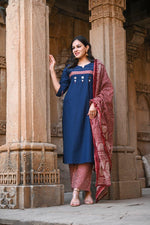 Smart cotton real mirror suit set in blue