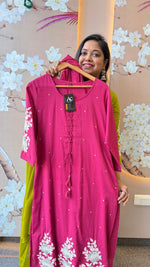 Premium mul cotton lining embroidered full suit set in pastel pink