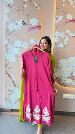 Premium mul cotton lining embroidered full suit set in pastel pink