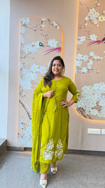Premium mul cotton lining embroidered full suit set in green