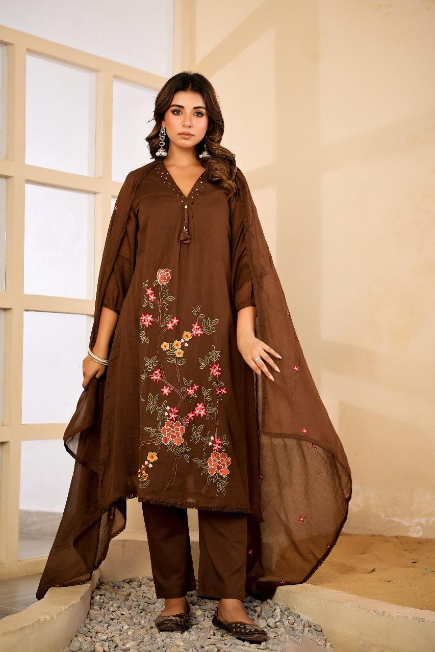 Applique work Mul cotton suit set