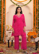 Georgette designer pocket co ord set in pink