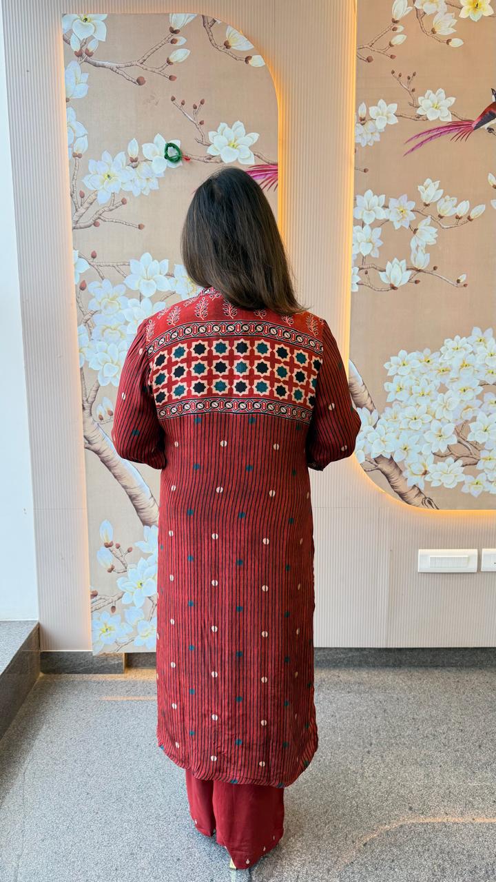 Premium pure crepe ajrakh kurta pant
