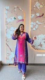 Premium smart pure crepe co ord set in purple n pink