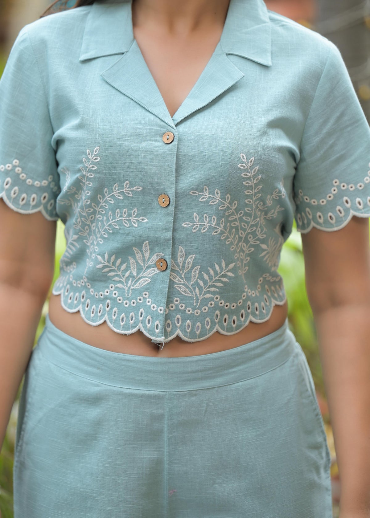 Smart applique work co ord set in blue