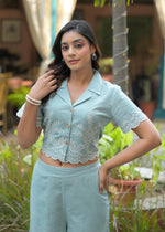 Smart applique work co ord set in blue