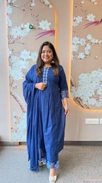Wow cotton suit set with orgenza detailing on sleeves and pant in blue