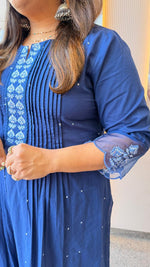 Wow cotton suit set with orgenza detailing on sleeves and pant in blue