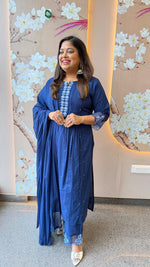 Wow cotton suit set with orgenza detailing on sleeves and pant in blue