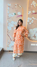 Celebrity design embroidered Mul chanderi kurta pant