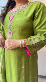 Premium dola silk Anarkali with intricate detailing full suit in green