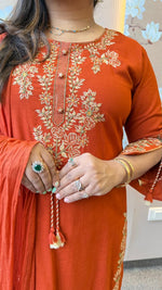 Restocked Designer pant sleeves cotton suit set in rust