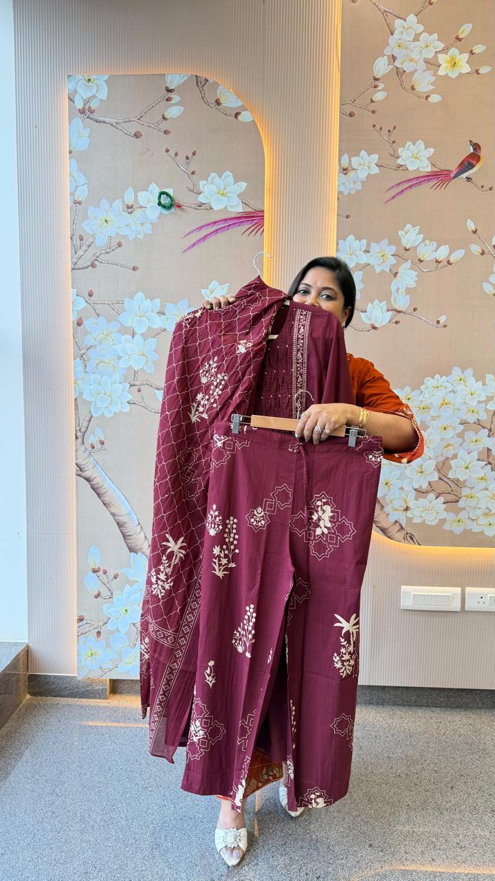 Smart smart cotton outfit pared with printed pant n plazzo