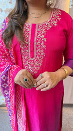 Super pretty Russian silk suit set of re effect paired with Patola dupatta