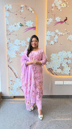 Fully embroidered Modale suit set paired organza dupatta